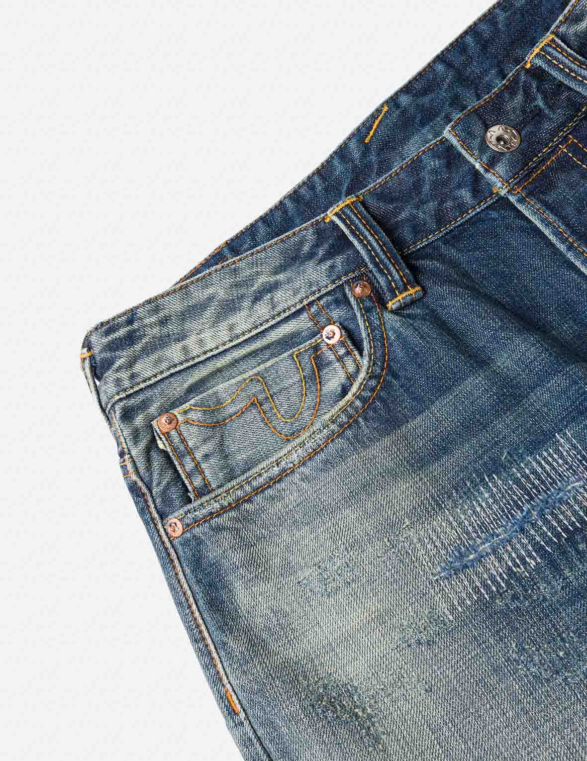 7 口袋設計海鷗刺繡洗水常規牛仔褲 #2000