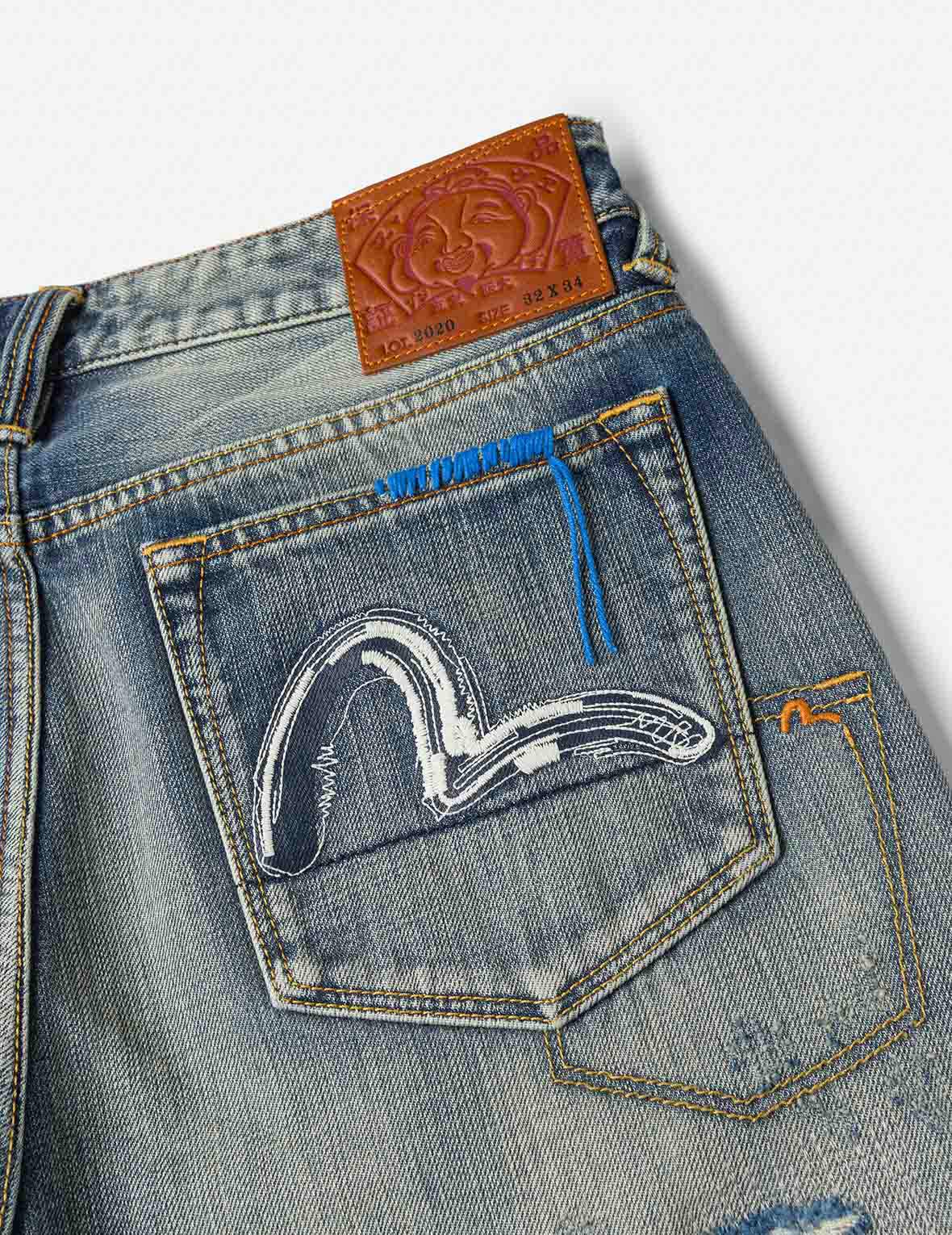 7 口袋設計海鷗刺繡洗水常規牛仔褲 #2000