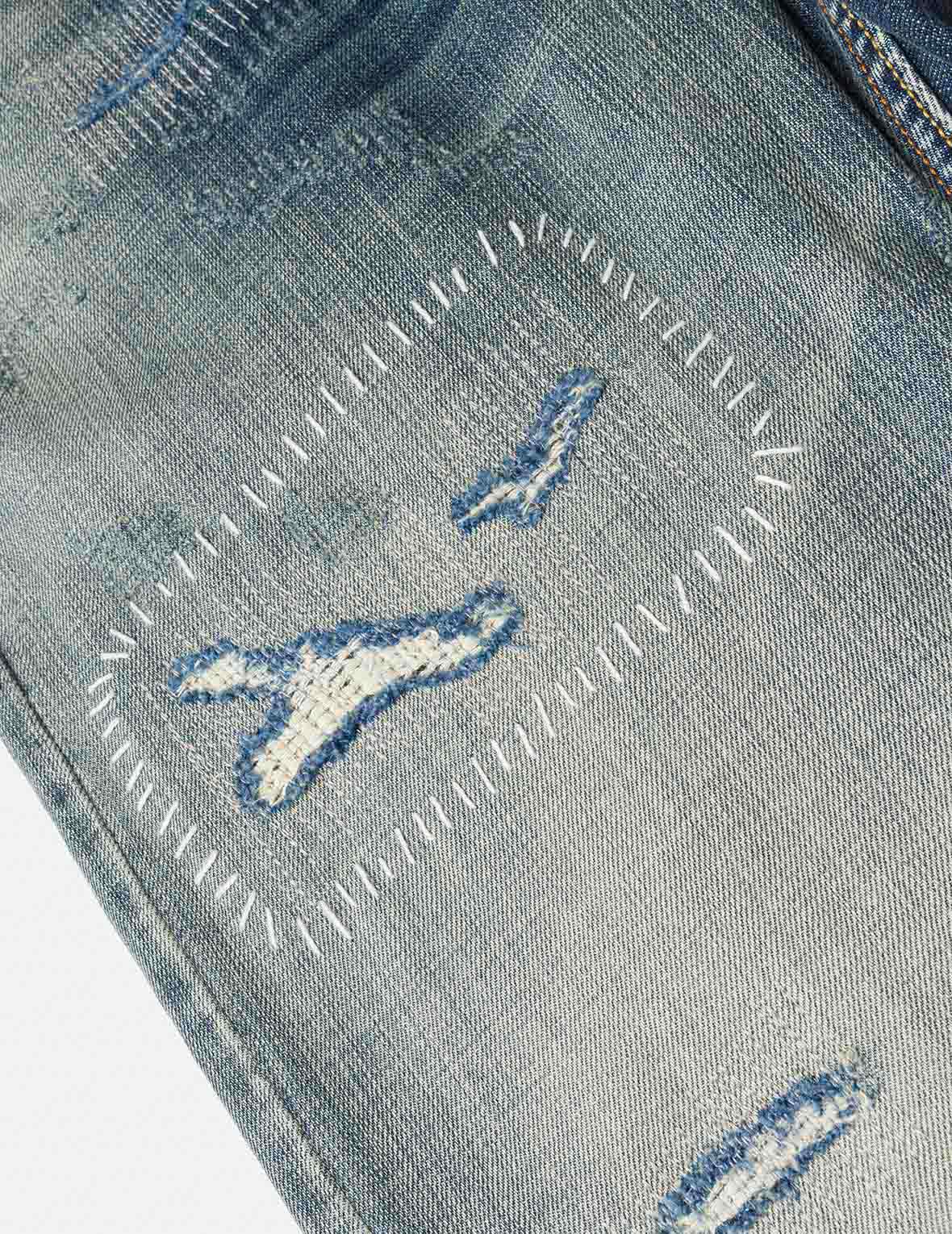 7 口袋設計海鷗刺繡洗水常規牛仔褲 #2000