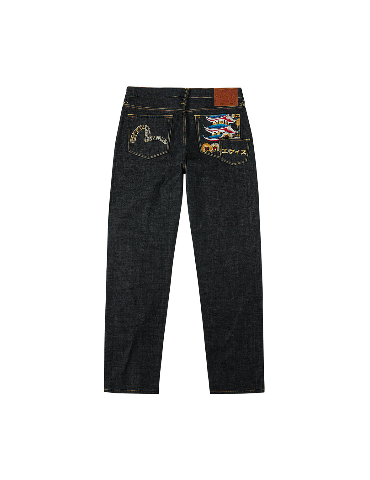 Seagull and Japanese Temple Embroidery Regular Fit Jeans #2000