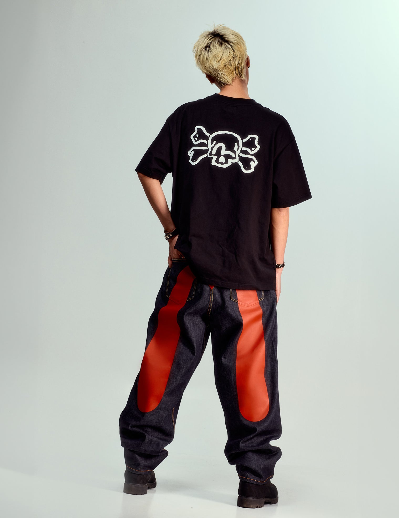 Red Daicock Print Loose Fit Jeans #2038