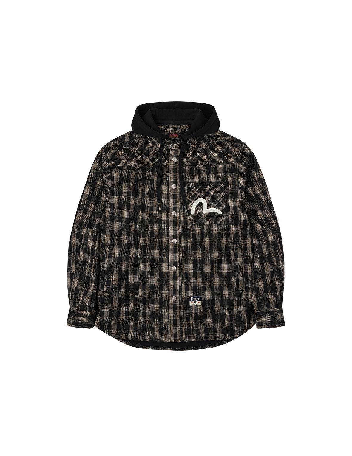 Seagull Embroidery Relax Fit Hooded Checked Shirt Jacket