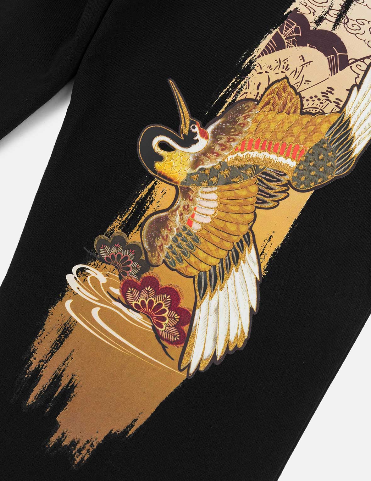 商標刺繡與仙鶴報恩大M印花常規版型運動褲