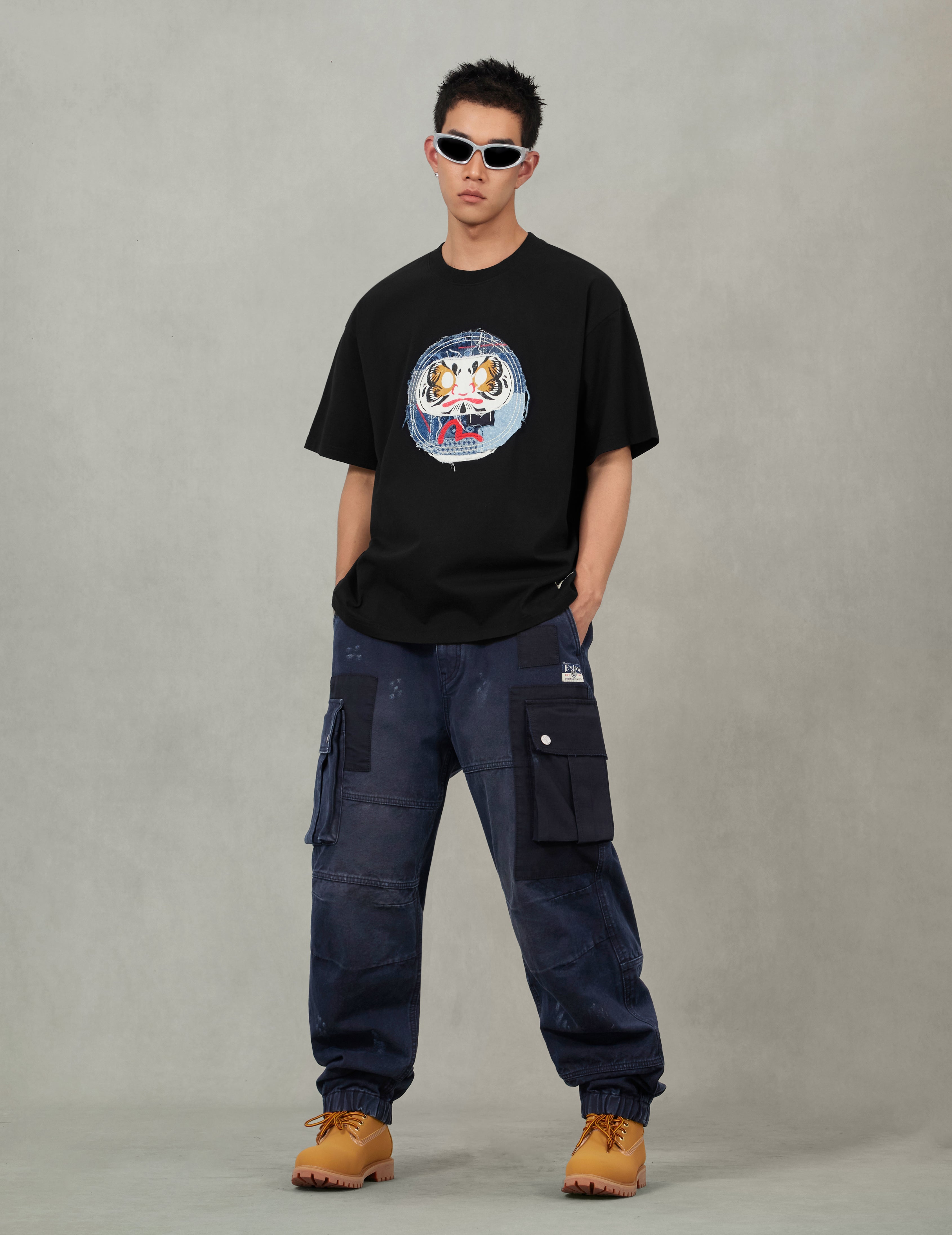 Sashiko Daruma and Seagull Relax Fit T-Shirt