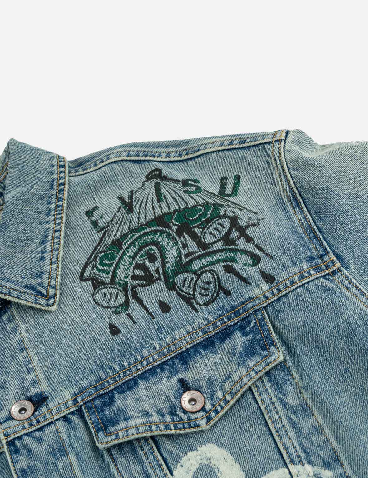Fortune Theme All-over Hand-Painted Denim Jacket