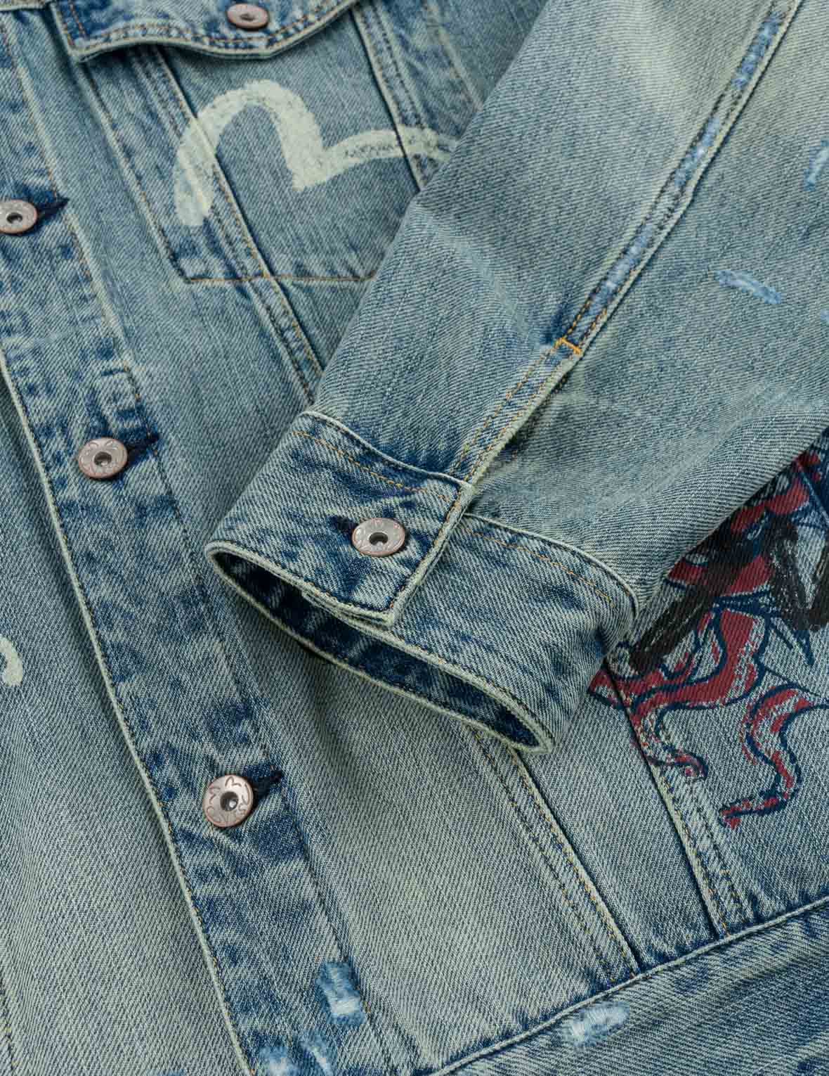 Fortune Theme All-over Hand-Painted Denim Jacket