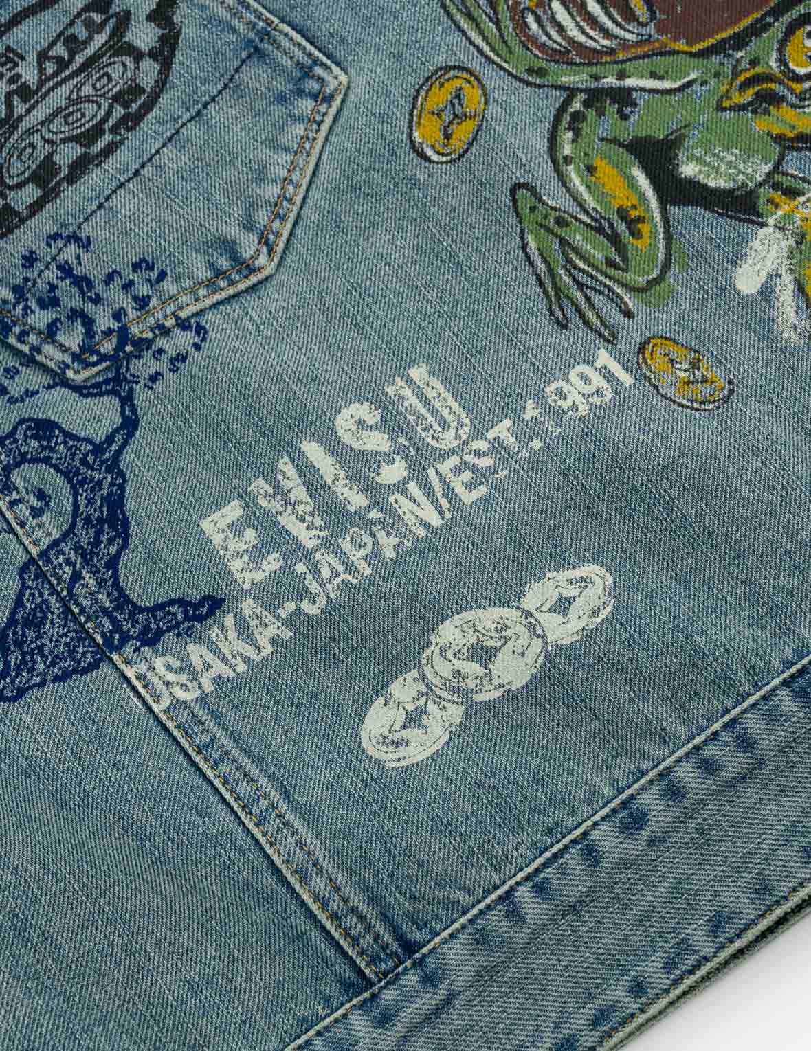 Fortune Theme All-over Hand-Painted Denim Jacket