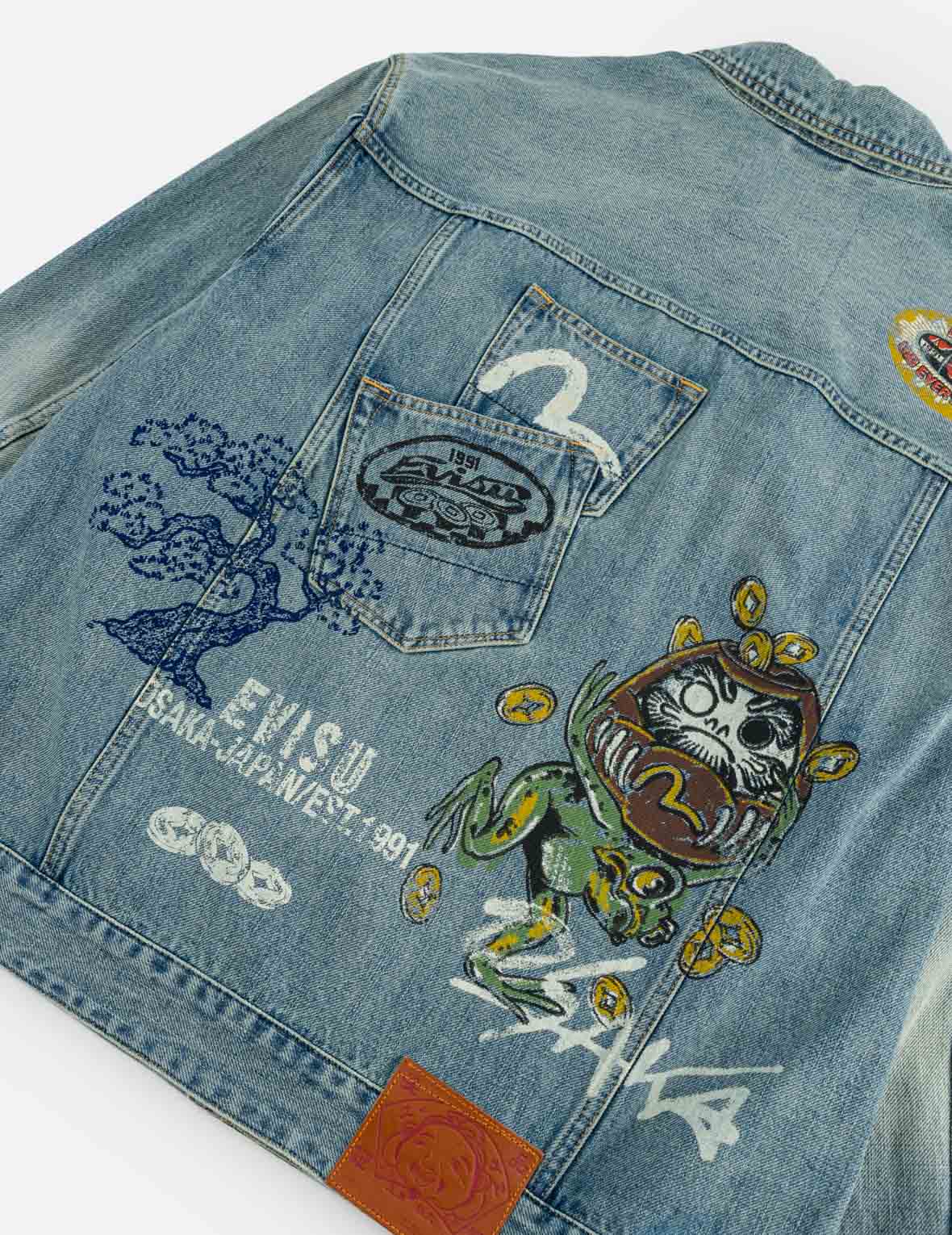 Fortune Theme All-over Hand-Painted Denim Jacket