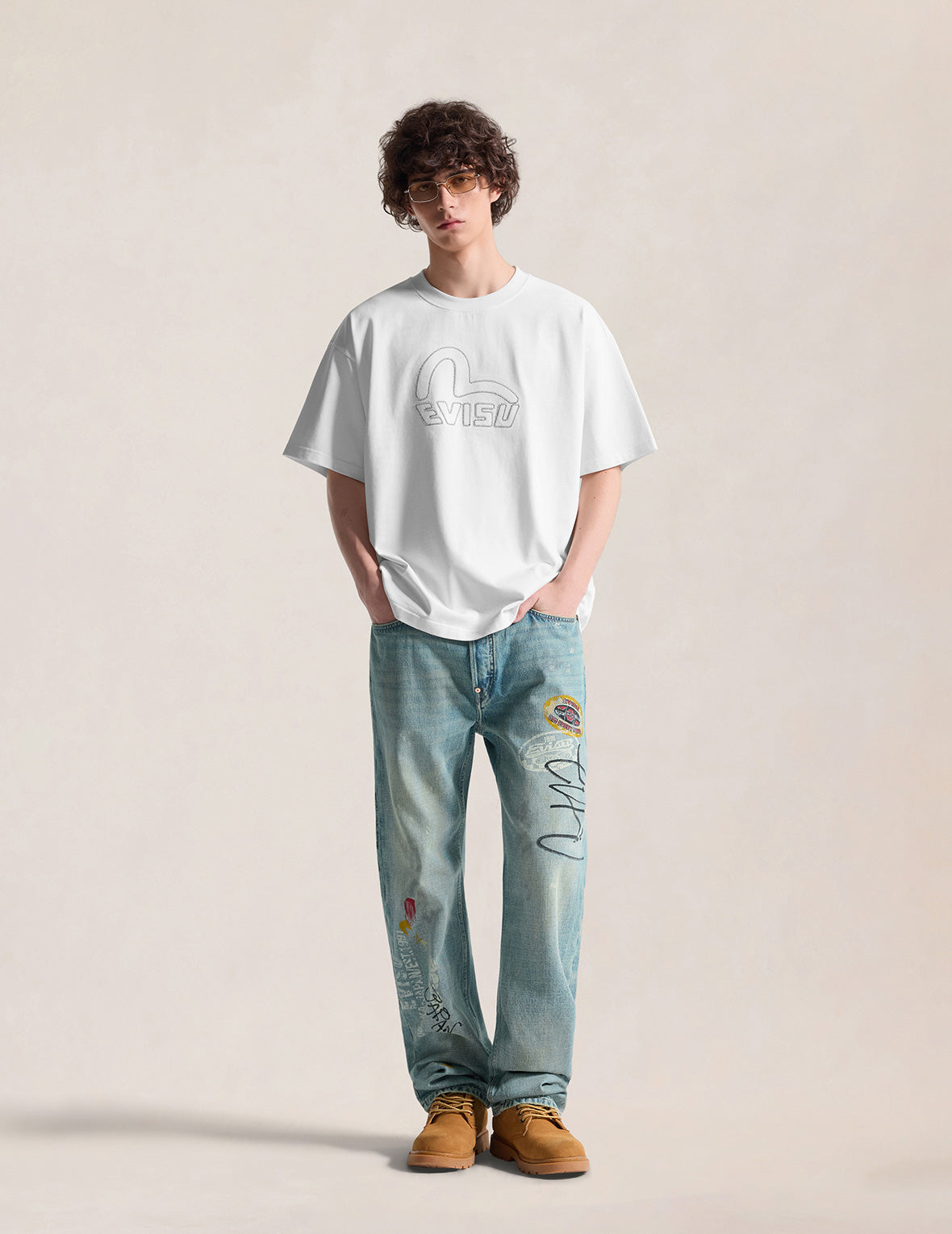Fortune Theme Hand-Painted All-Over Print Jeans #2020