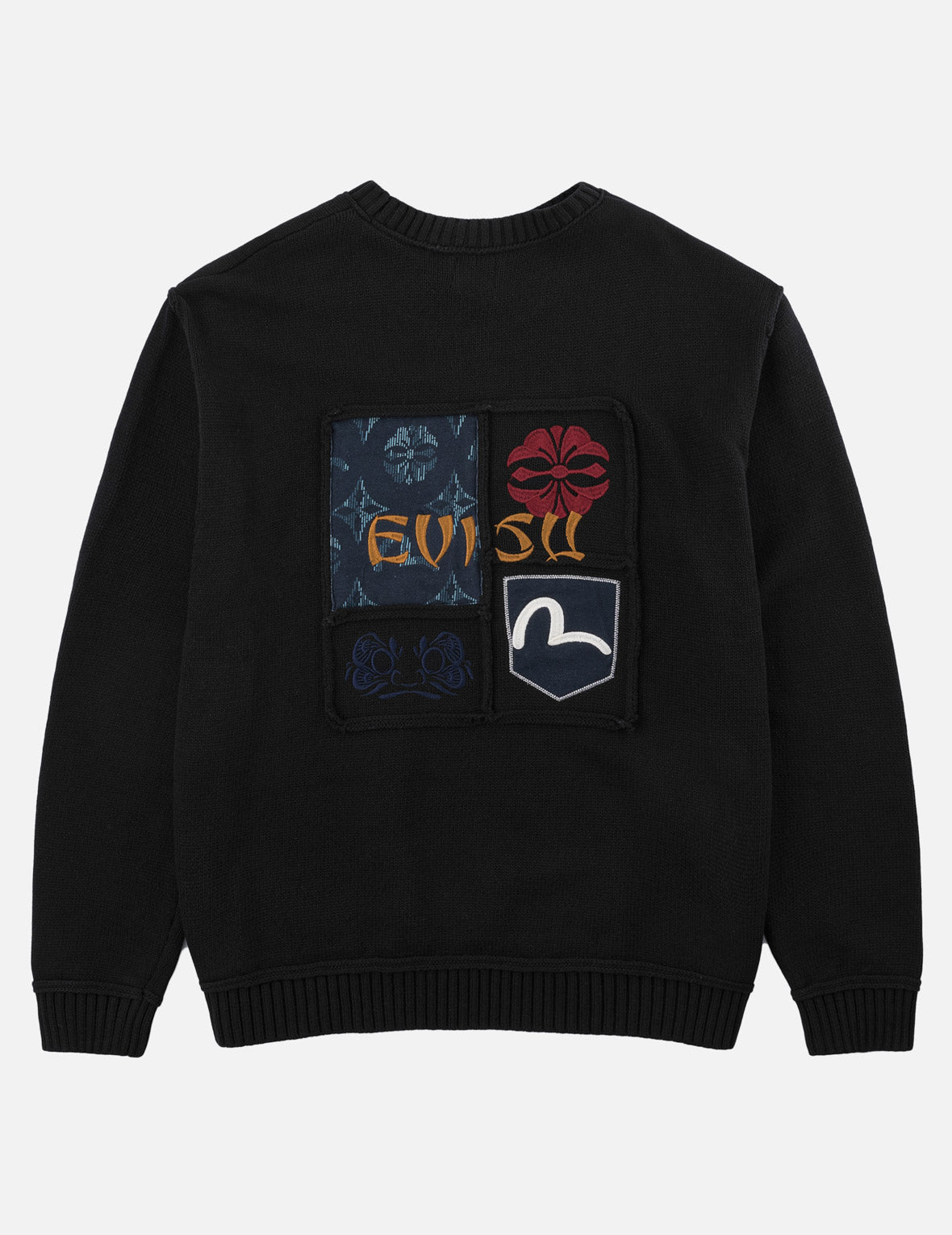 Seagull, Kamon & Evisu Logo Patchwork Knit Pullover