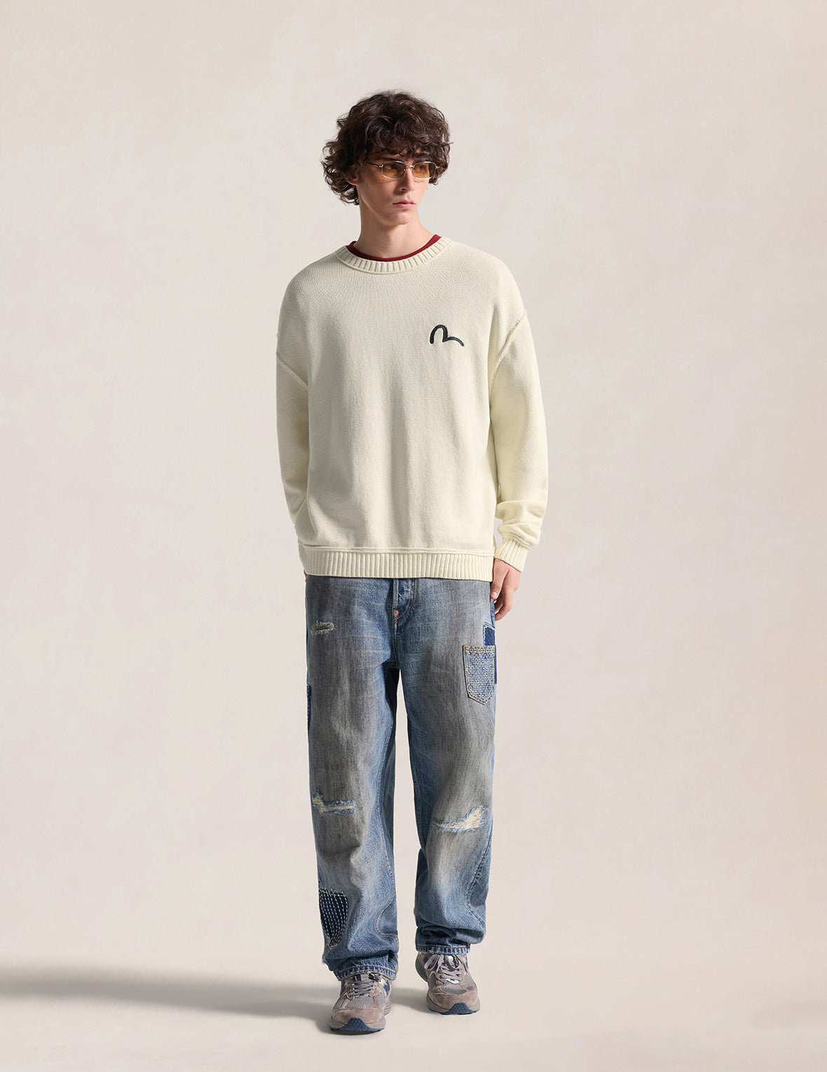 Seagull, Kamon & Evisu Logo Patchwork Knit Pullover