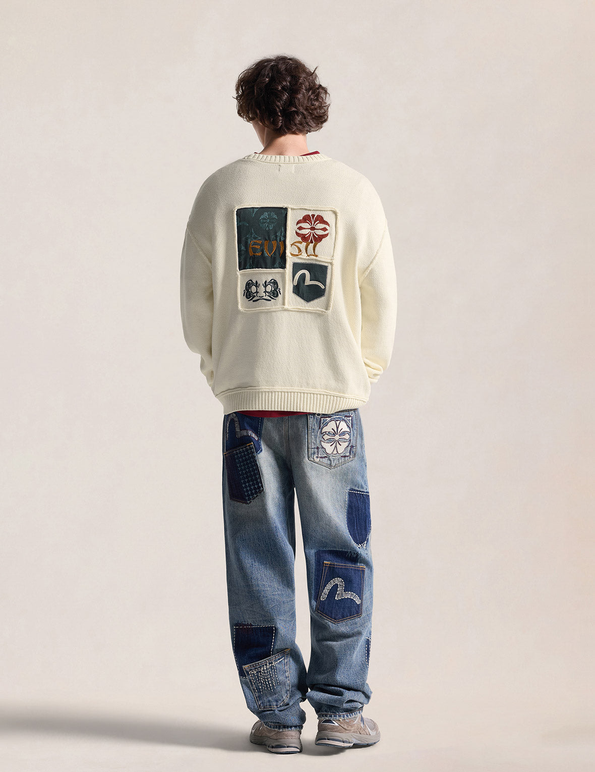 Seagull, Kamon & Evisu Logo Patchwork Knit Pullover