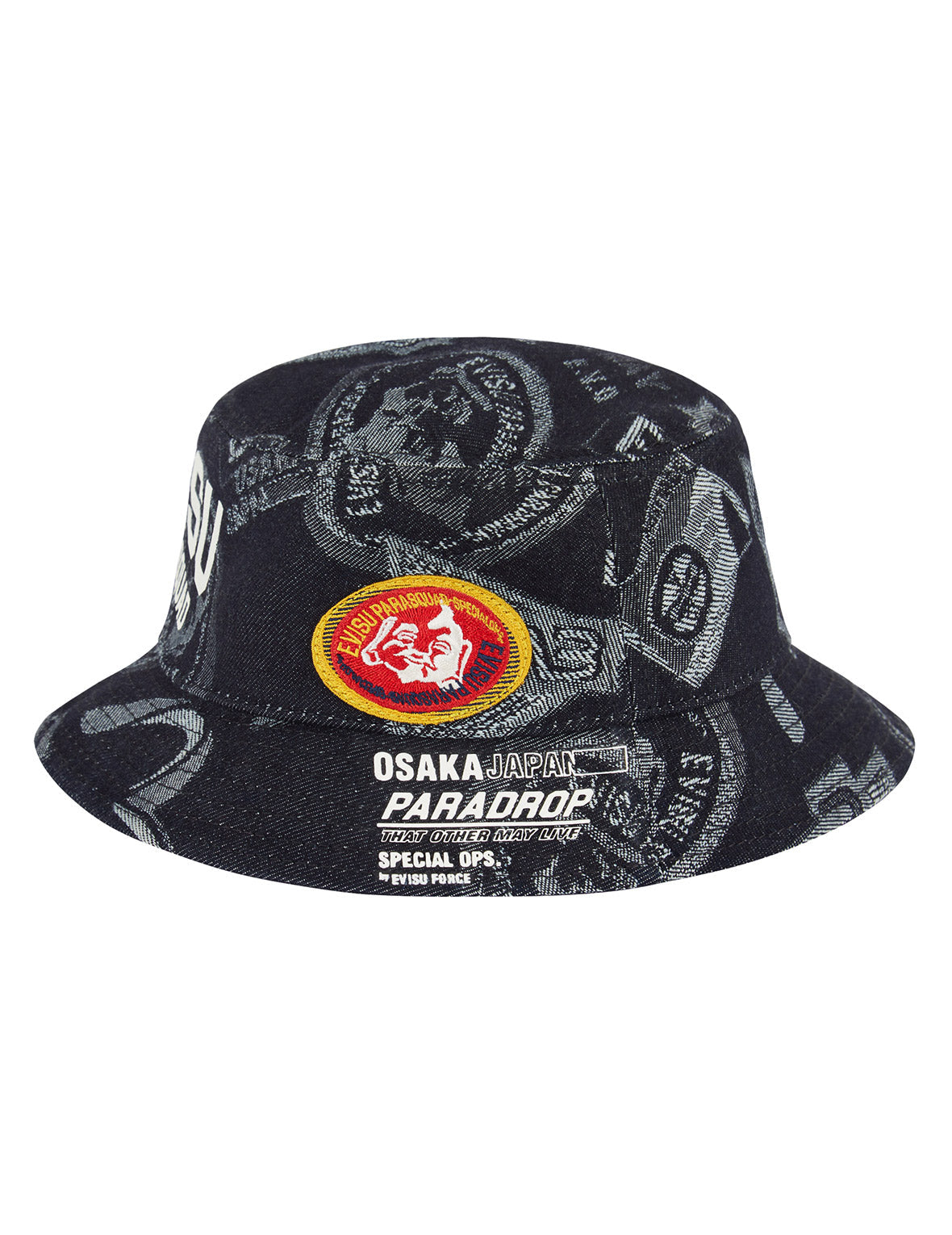 Multi-badges Jacquard Denim Bucket Hat