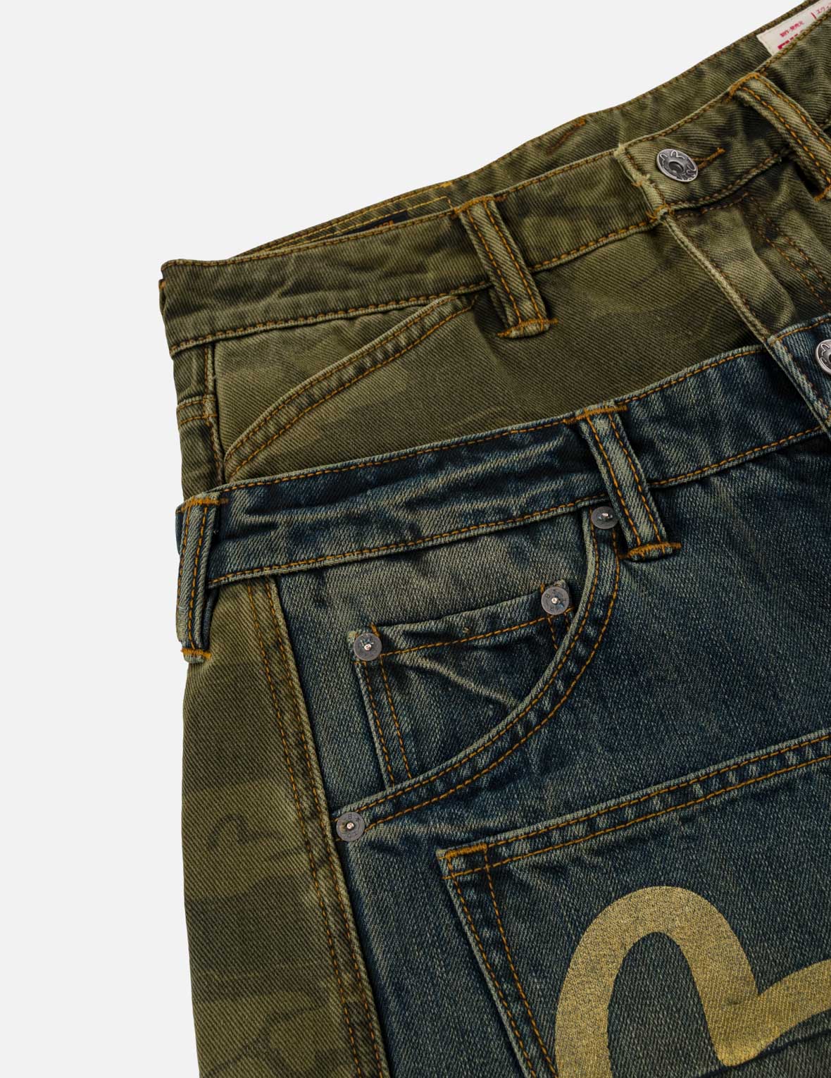 Layered Waistband Ishigaki Camouflage Denim Shorts
