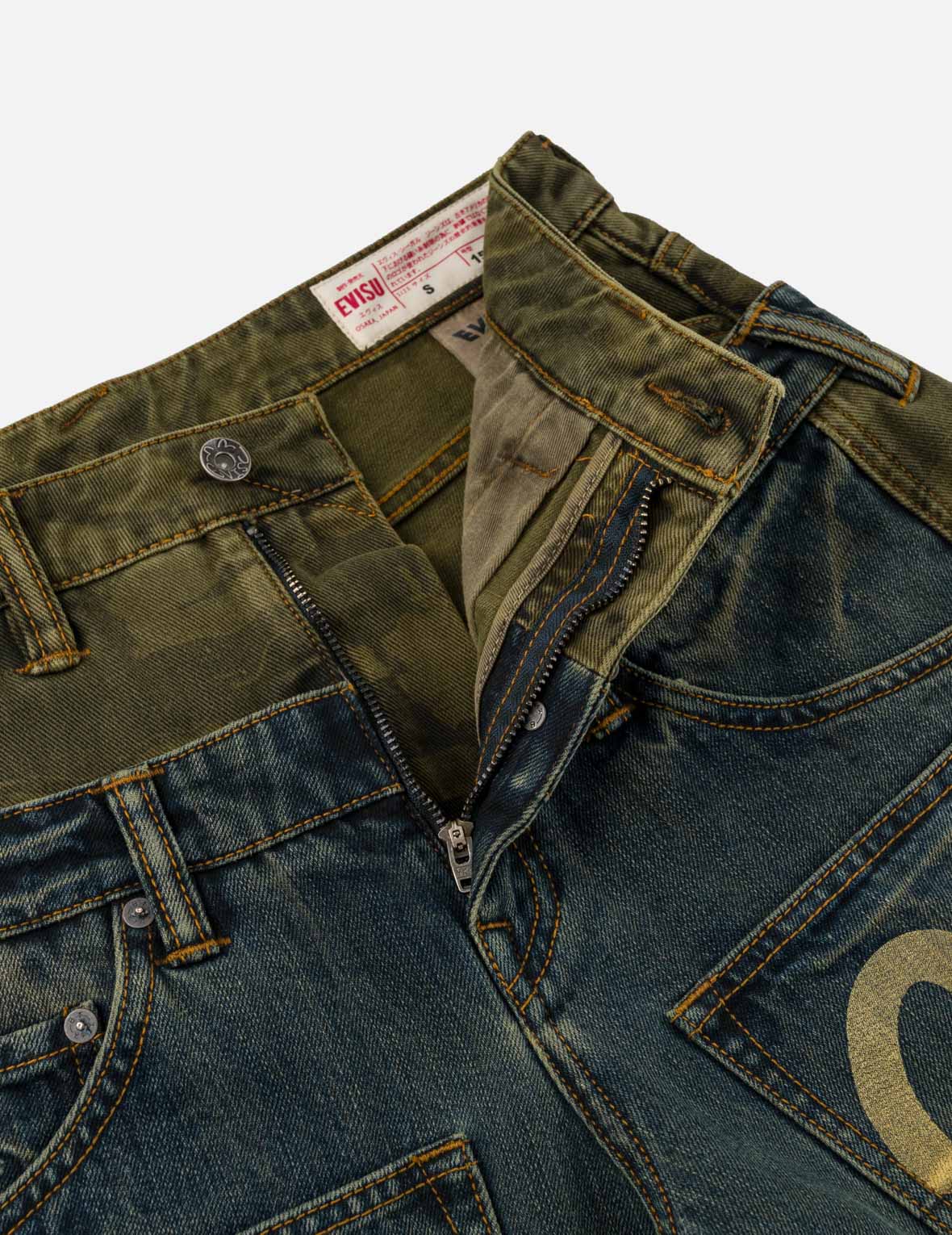 Layered Waistband Ishigaki Camouflage Denim Shorts