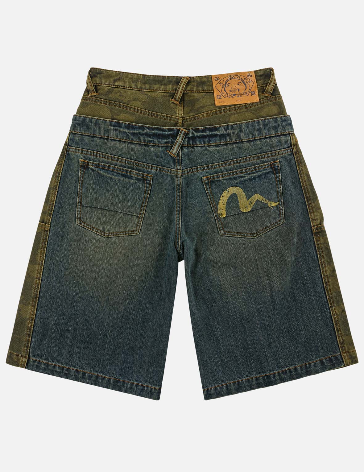 Layered Waistband Ishigaki Camouflage Denim Shorts