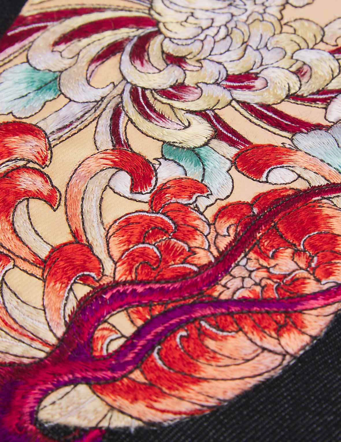 漸變花卉圖案刺繡大M男友款牛仔褲