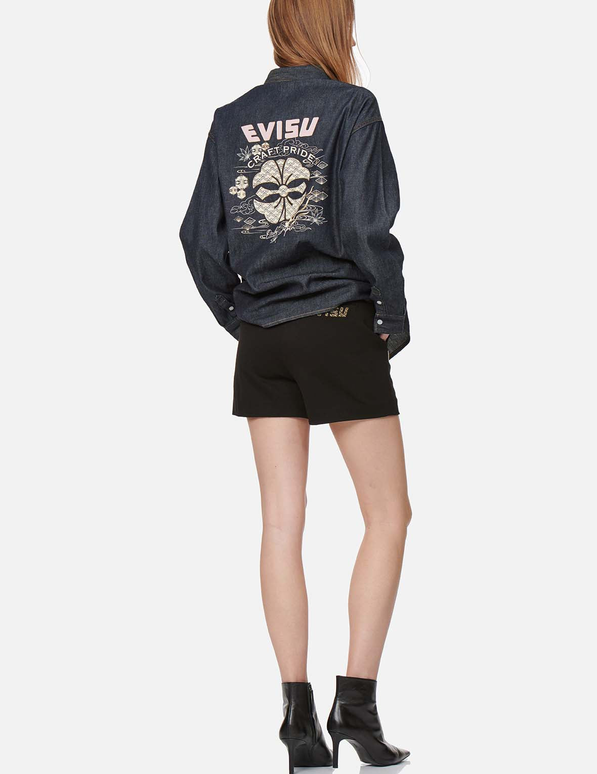 Seagull Embroidered Wool Shorts