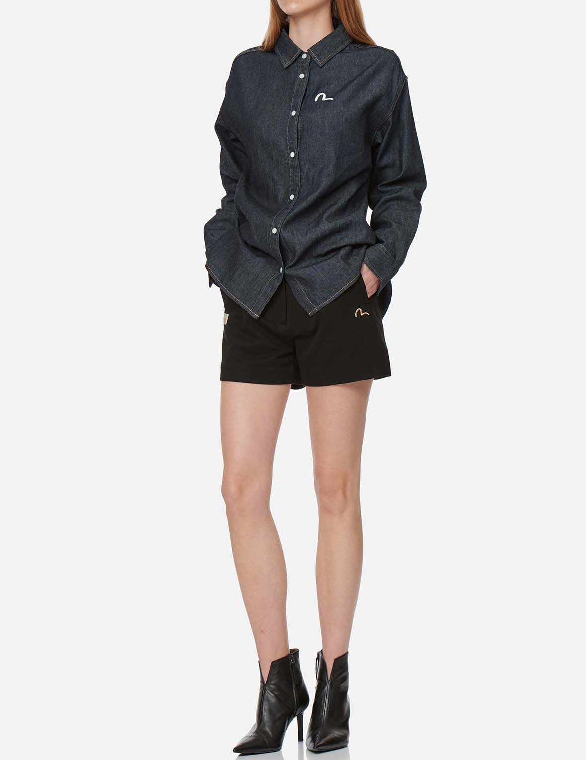 Seagull Embroidered Wool Shorts