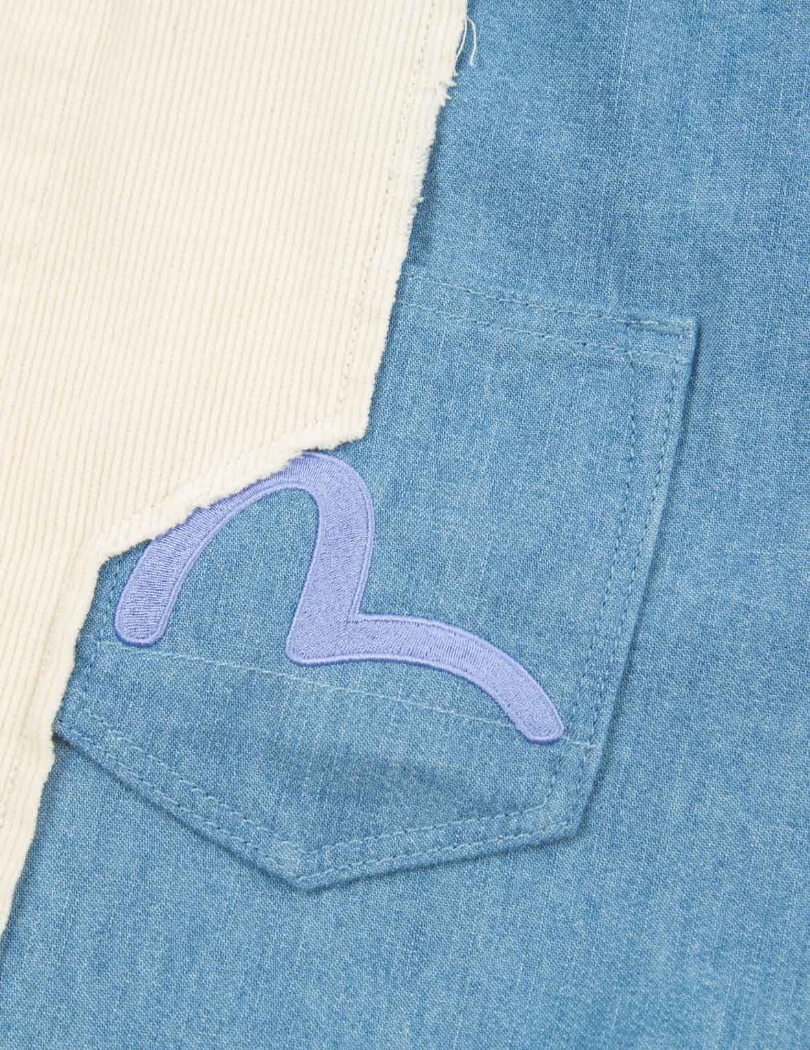Tear-Off Design Fabric Blocking Corduroy Shirt Dress