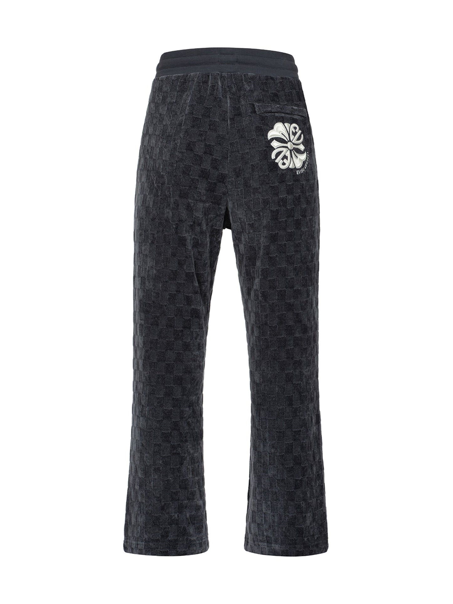 Concave Check Pattern Kamon Embroidery Straight Fit Sweatpants