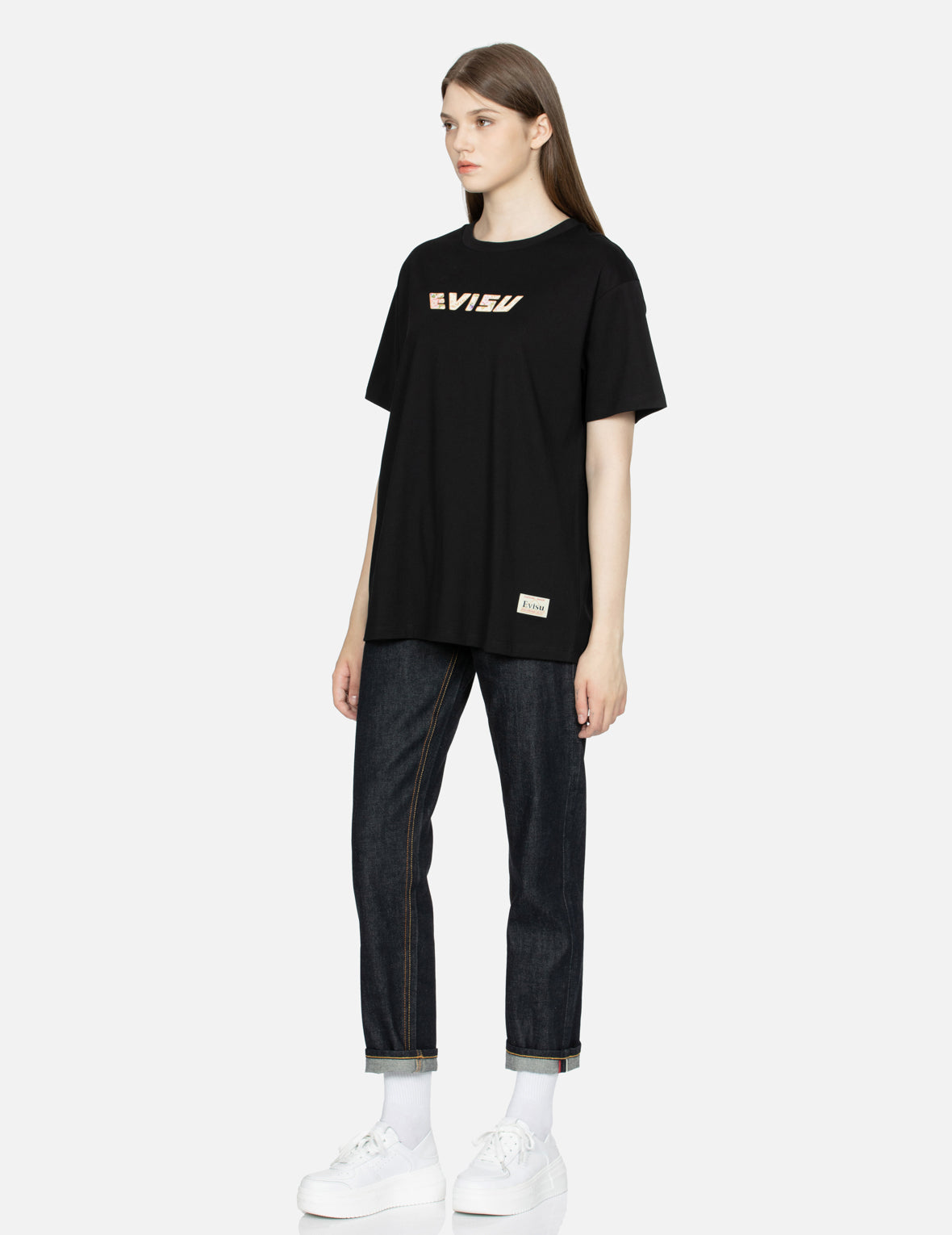 Goldfish and Floral Flow Brushstroke Daicock Print Boyfriend T-shirt