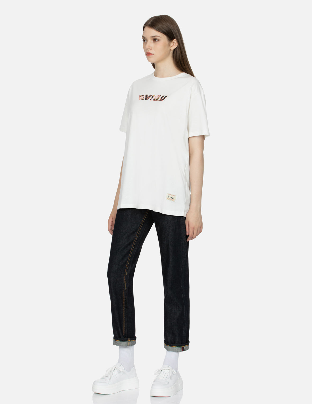 Goldfish and Floral Flow Brushstroke Daicock Print Boyfriend T-shirt