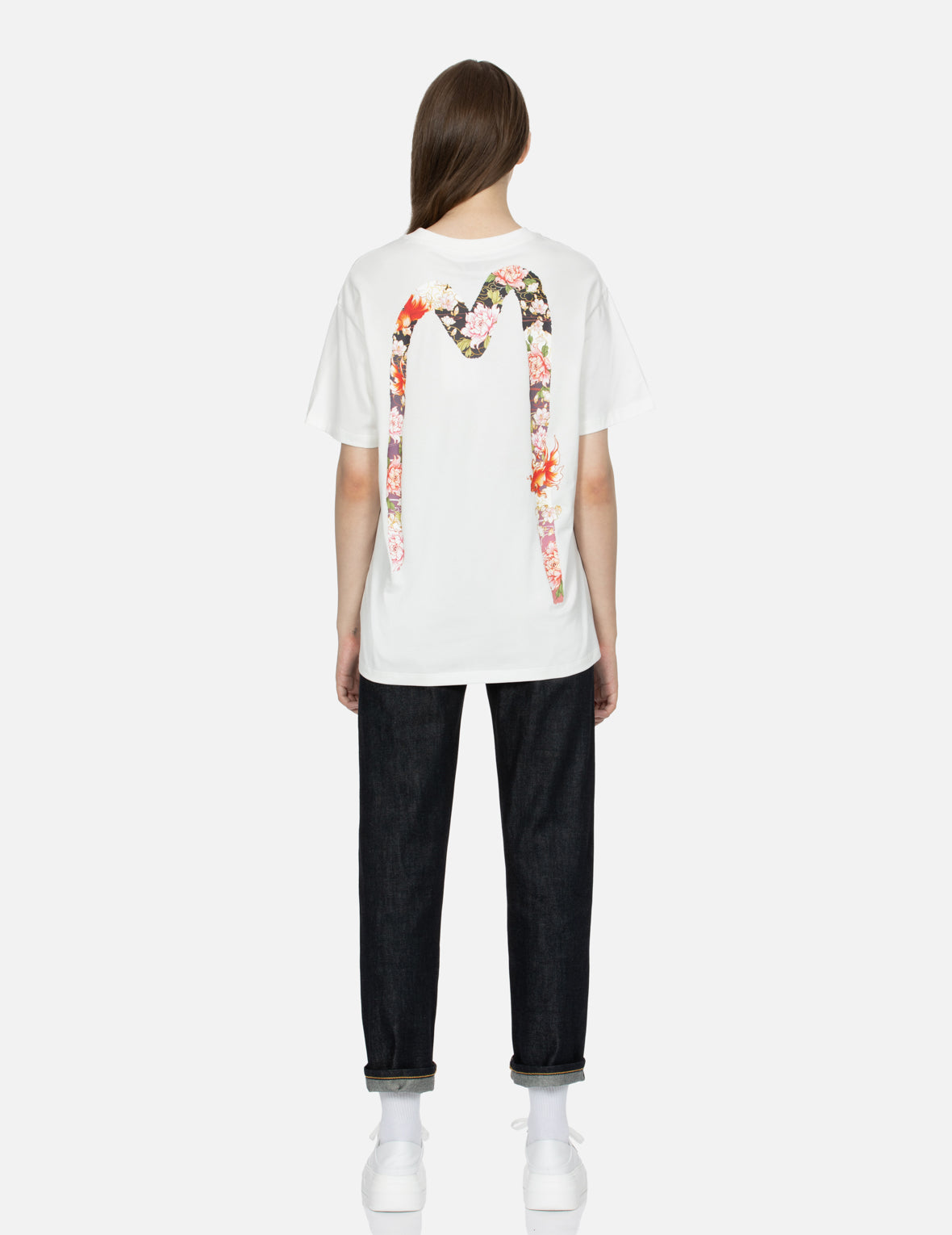 Goldfish and Floral Flow Brushstroke Daicock Print Boyfriend T-shirt
