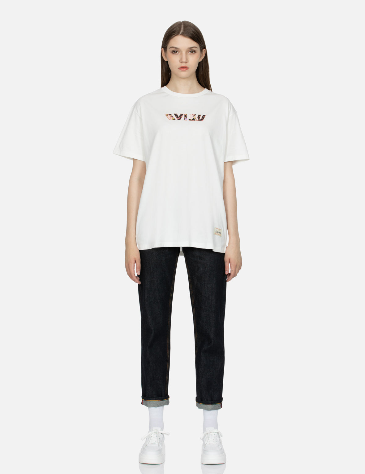 Goldfish and Floral Flow Brushstroke Daicock Print Boyfriend T-shirt