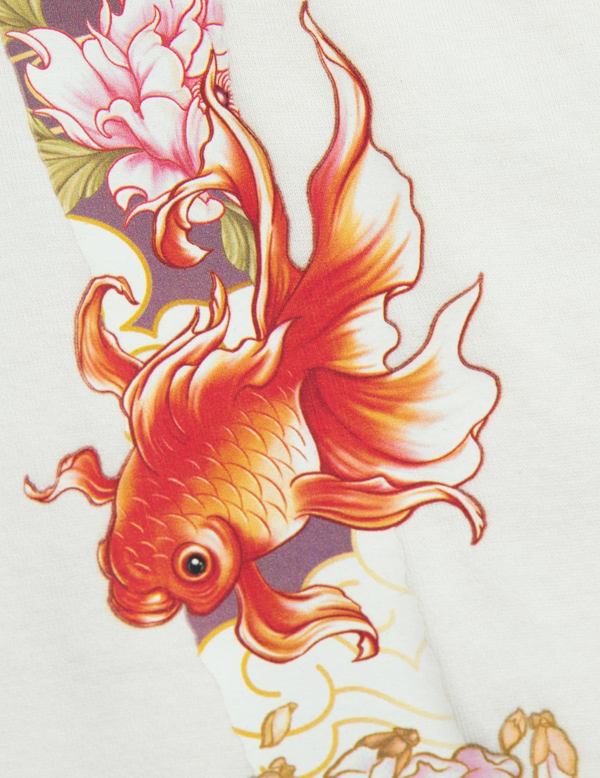 Goldfish and Floral Flow Brushstroke Daicock Print Boyfriend T-shirt