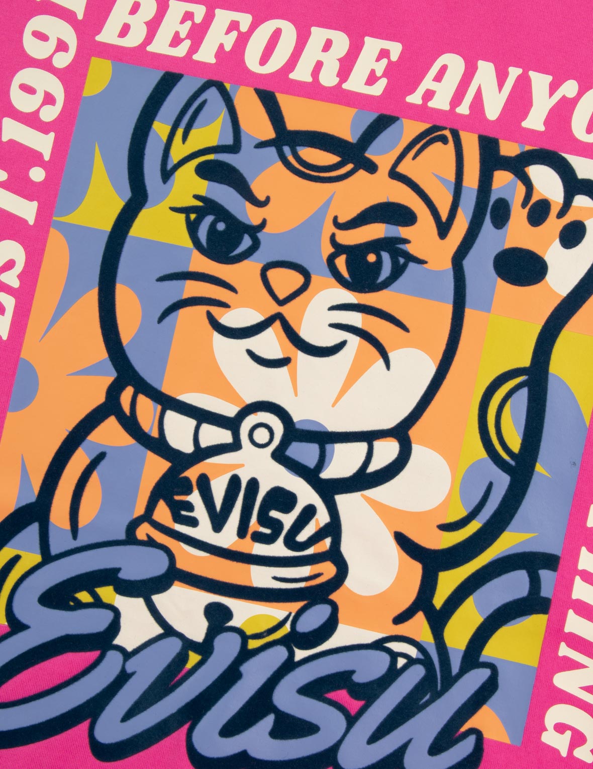 Fortune Cat Flocking with Slogan Print Boyfriend T-shirt