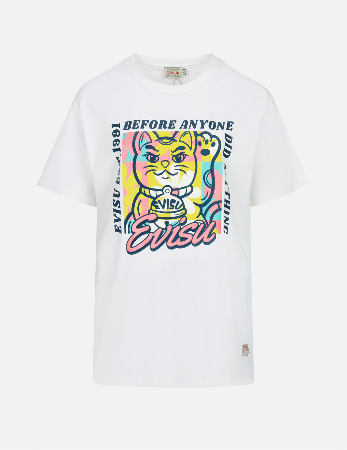 Fortune Cat Flocking with Slogan Print Boyfriend T-shirt