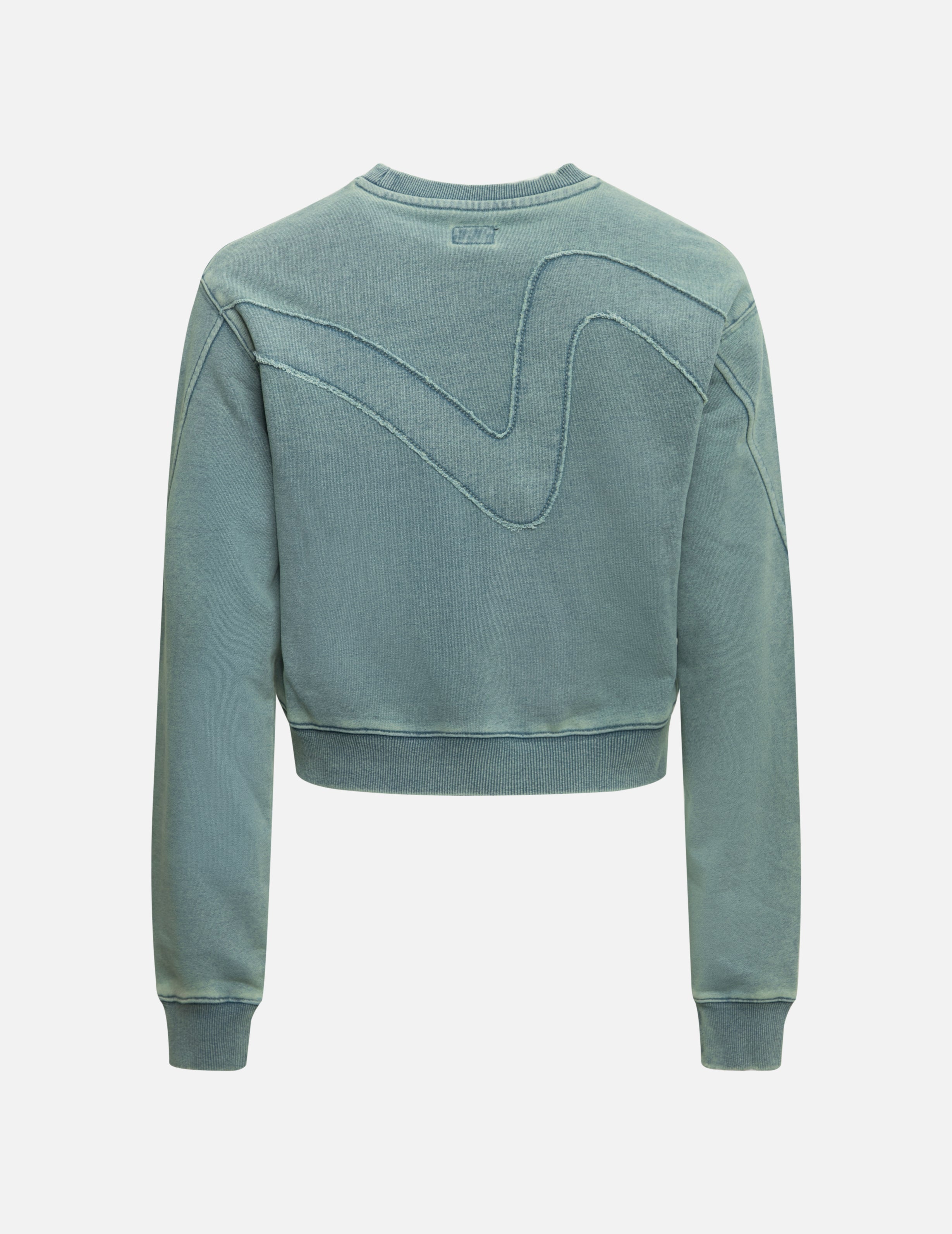 Distressed Appliqué Embroidery Washed Fashion Fit Cropped Sweatshirt