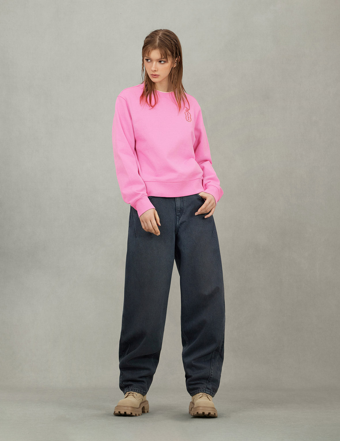 Cat and Logo Embroidery Regular Fit Sweatshirt
