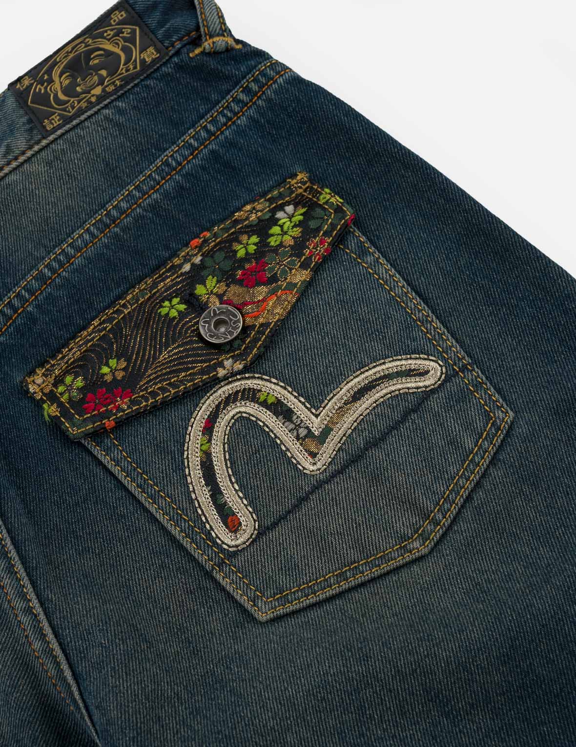 Sakura Brocade Flapped Pockets Straight Fit Jeans