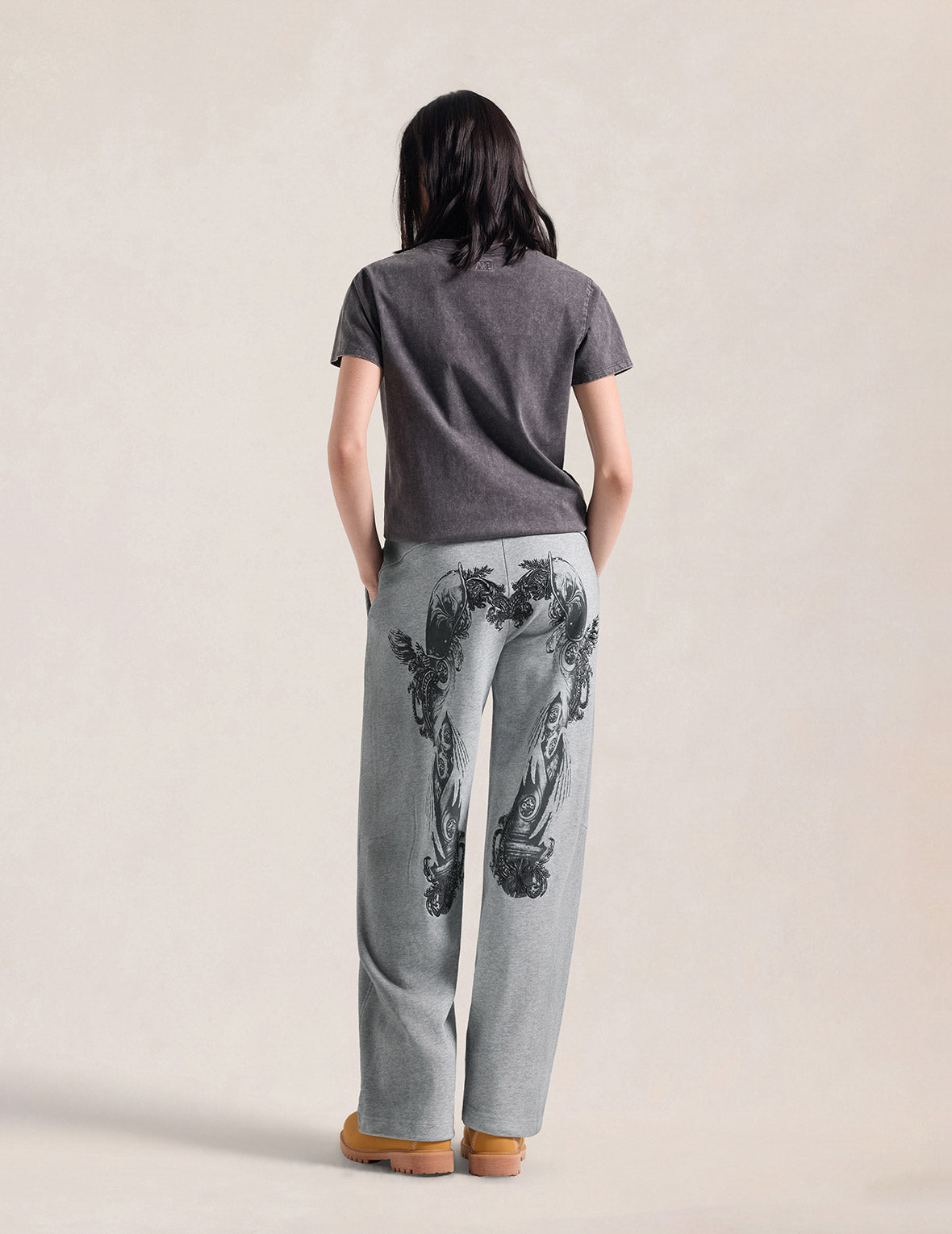 Feather Wing Daicock Print Slogan Embroidered Balloon Fit Sweatpants
