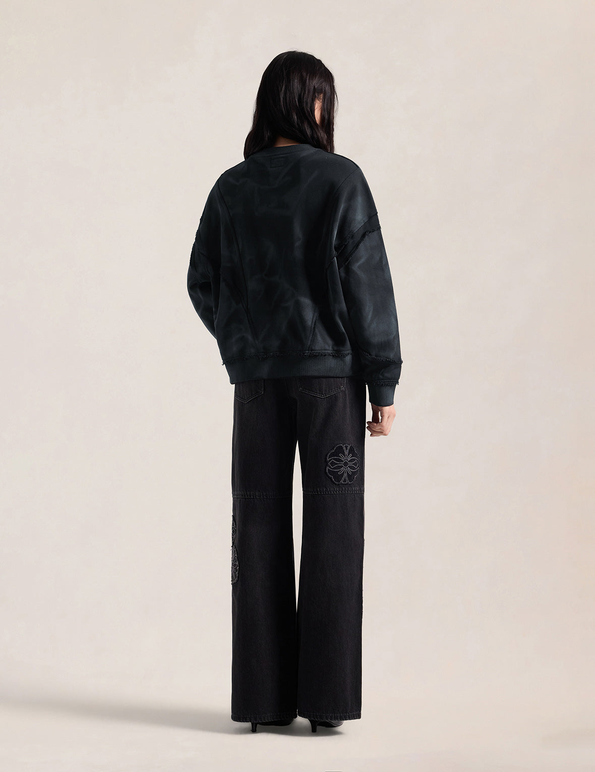 EVISU Embroidered Badge Spray Dye Cropped Sweatshirt