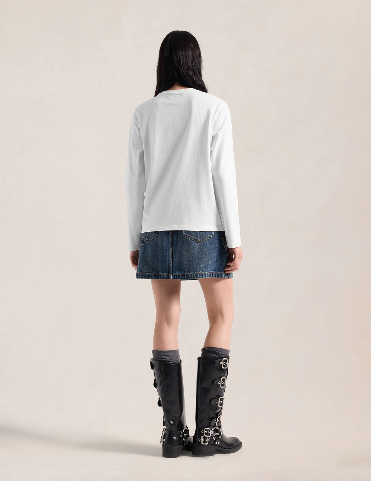 Japanese Pattern Seagull Embroidered Long-Sleeve T-Shirt