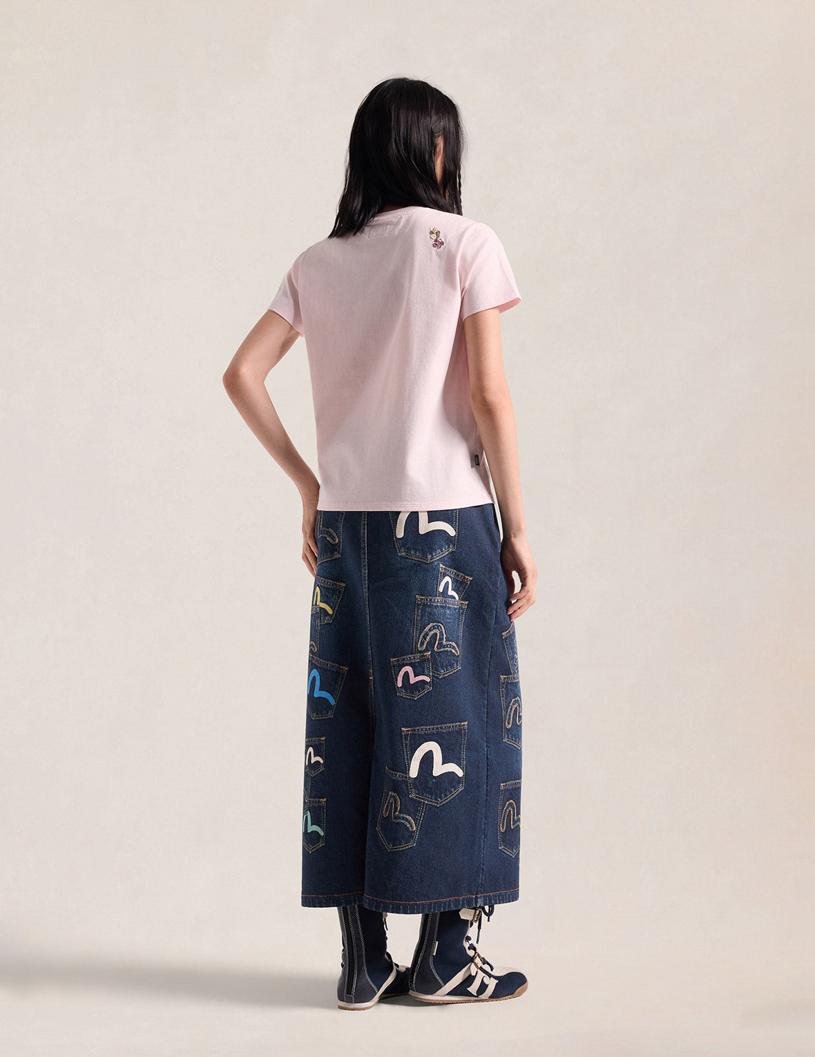 Japanese Sensu Seagull Embroidered T-Shirt