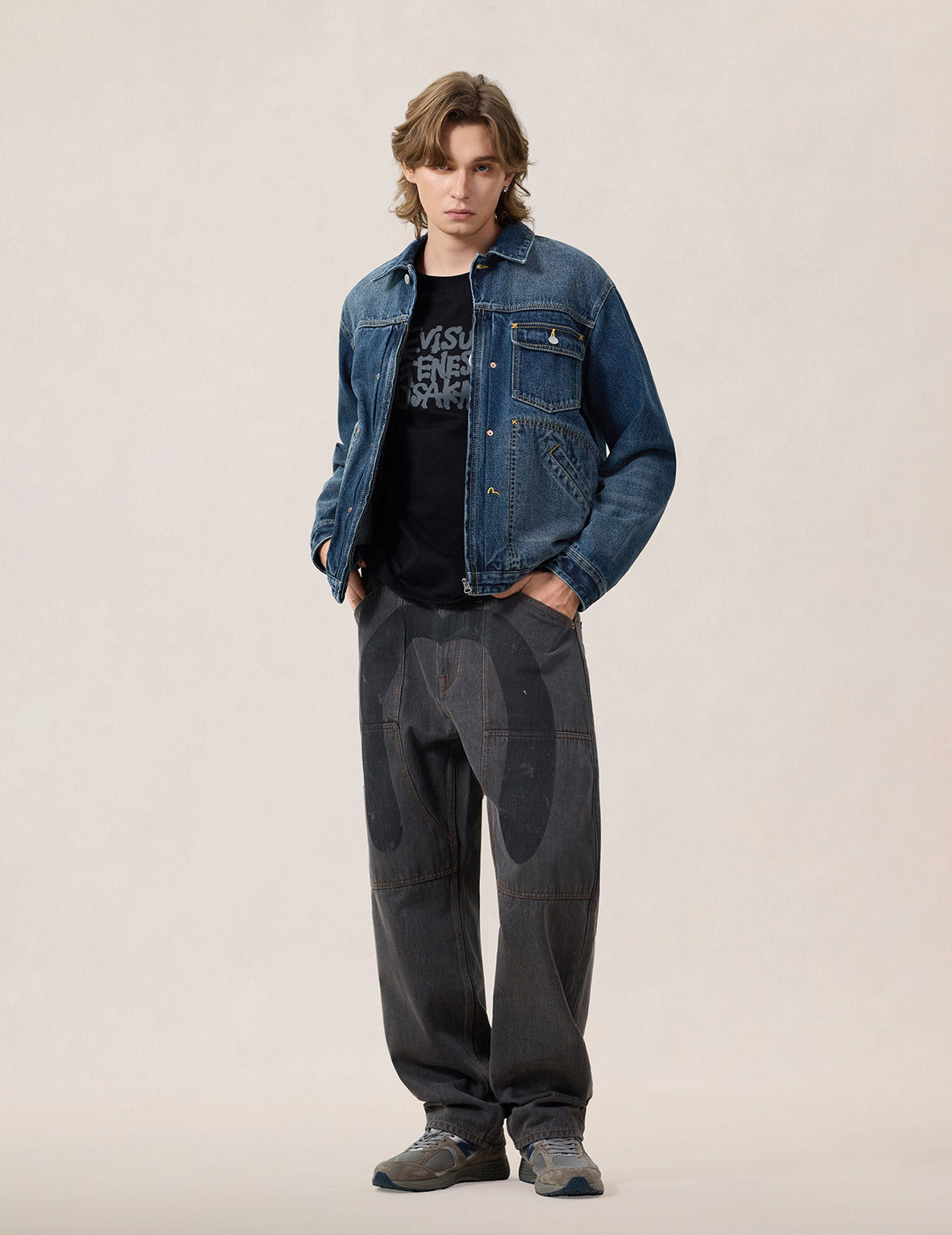 Sand Washed Crocodile Print Denim Jacket