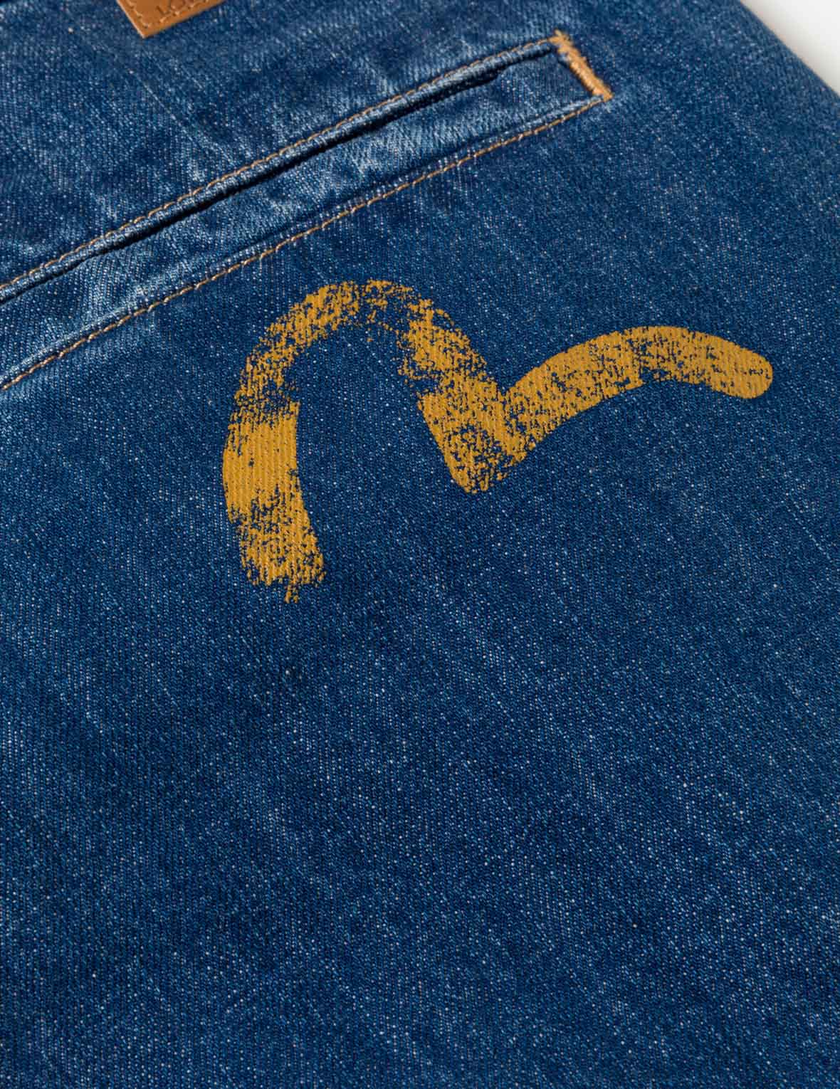 海鷗印花多口袋深藍牛仔短褲