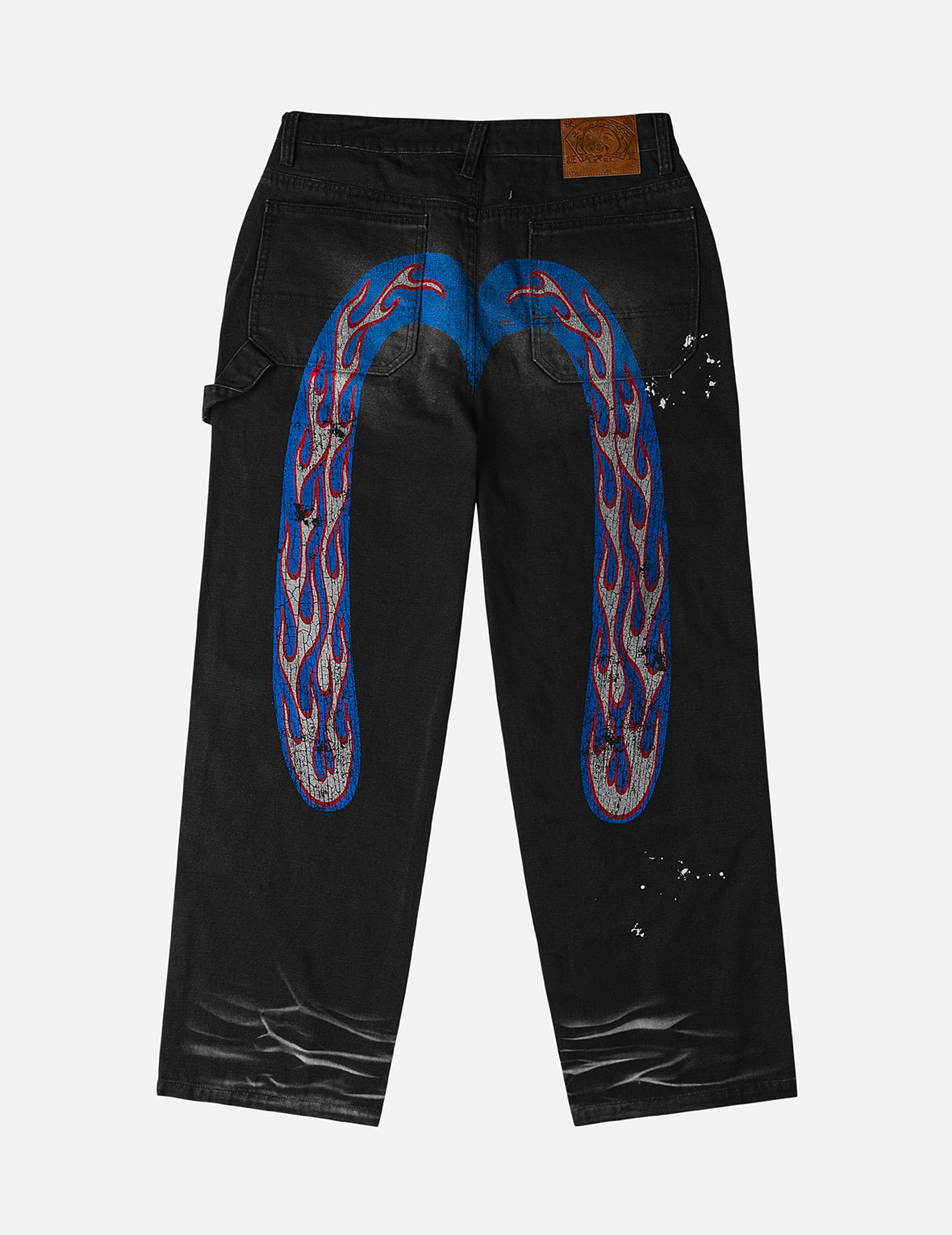 重洗水做舊火焰大M工裝牛仔褲