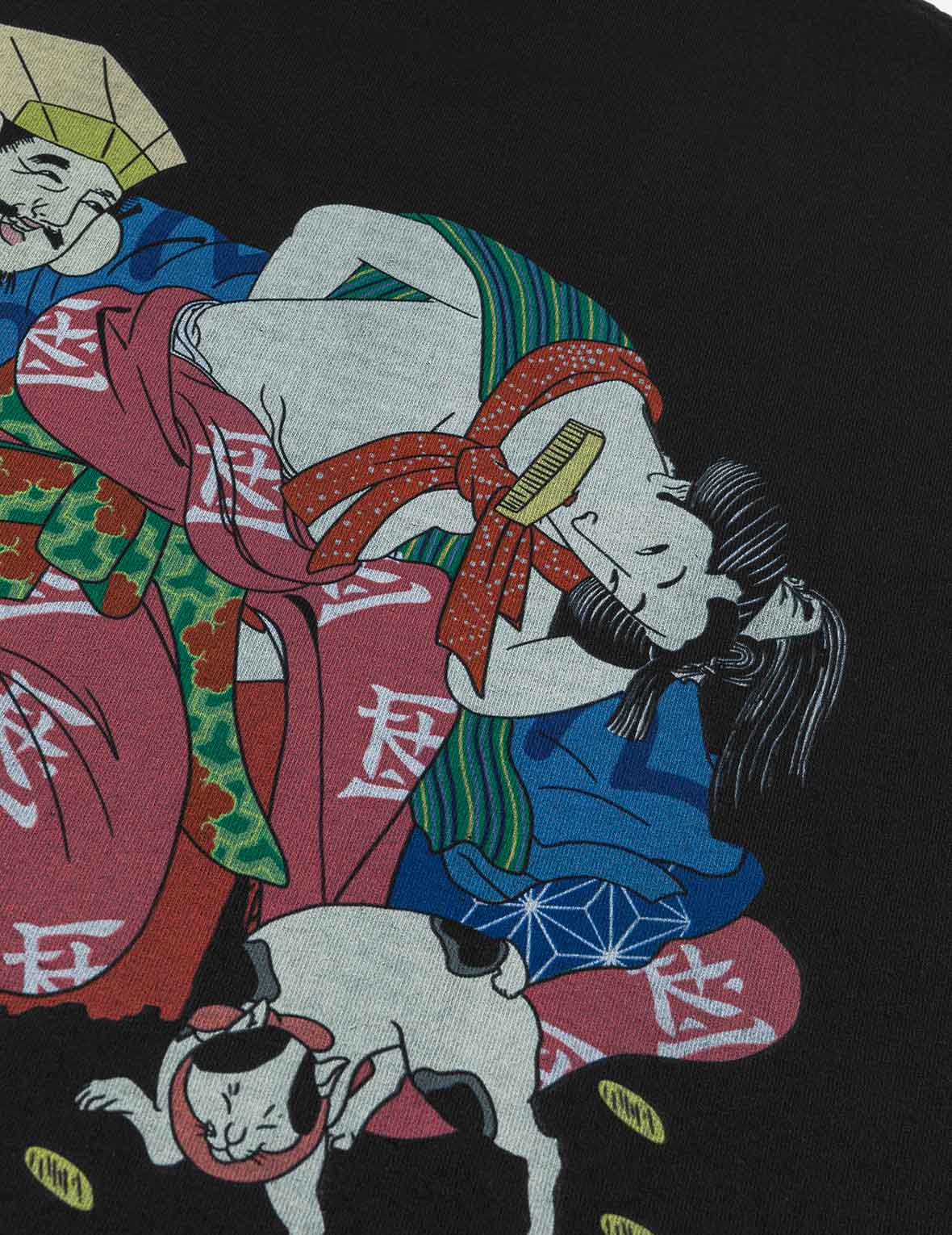 EVISU X F-LAGSTUF-F 春季畫作和金幣海鷗印花常規版型T恤 - 黑色