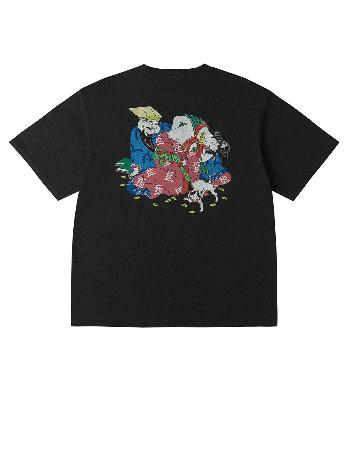 EVISU X F-LAGSTUF-F 春季畫作和金幣海鷗印花常規版型T恤 - 黑色