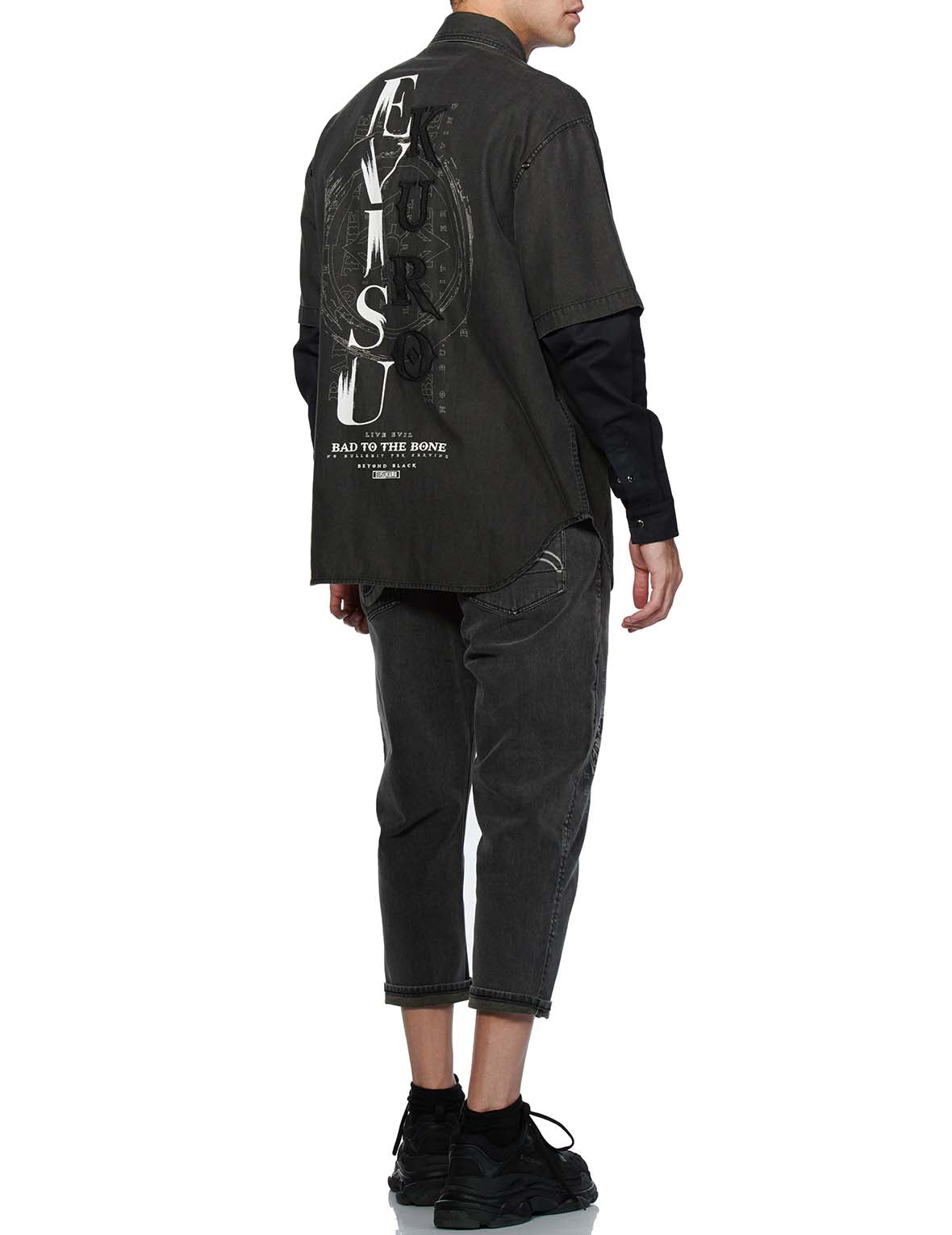 Mock 2-in-1 Denim Shirt