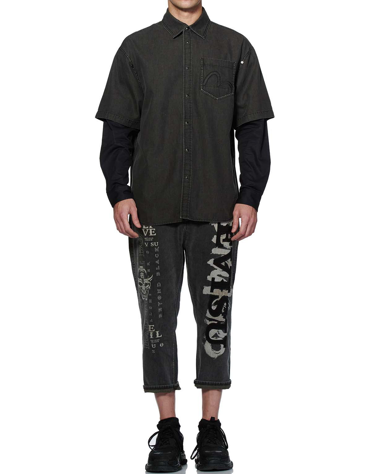 Mock 2-in-1 Denim Shirt