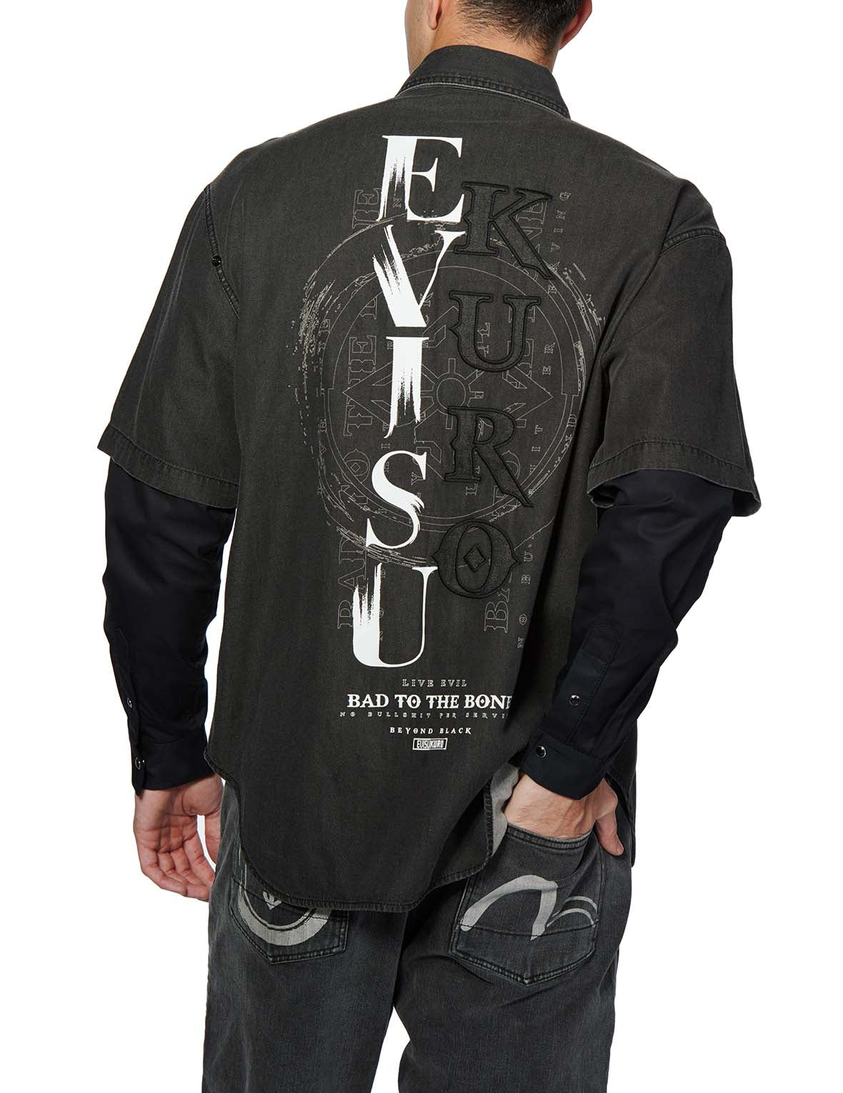 Mock 2-in-1 Denim Shirt