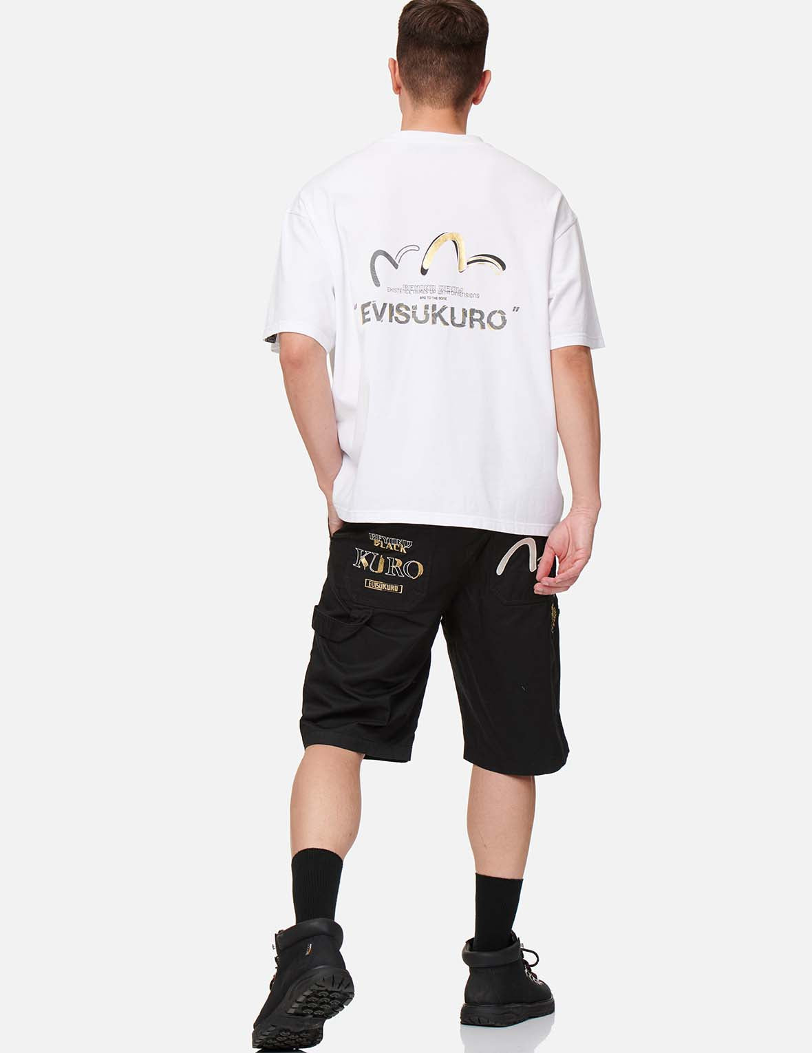 Brush Effect Logo Embroidered Worker Shorts