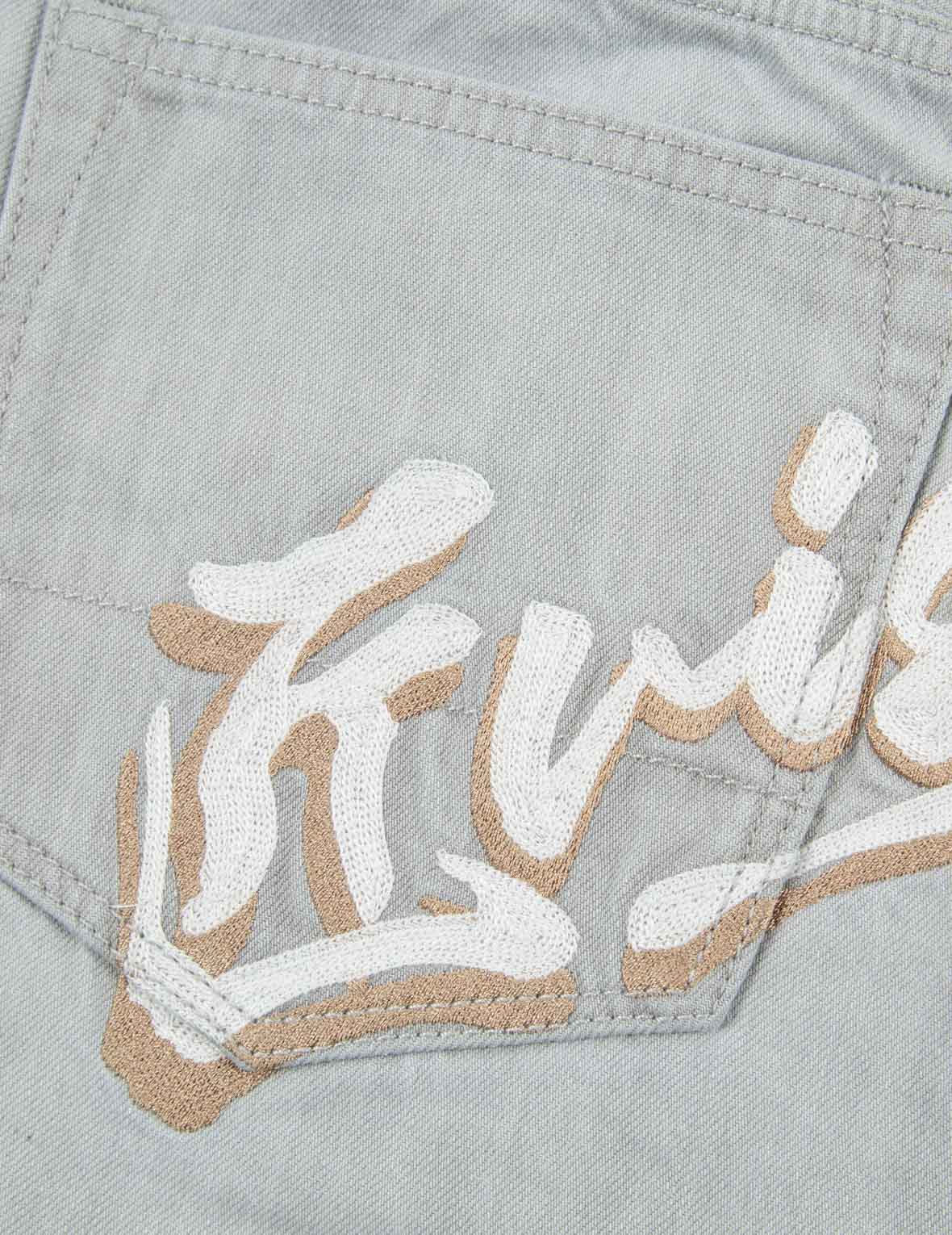 商標刺繡七分牛仔垮褲 #2027