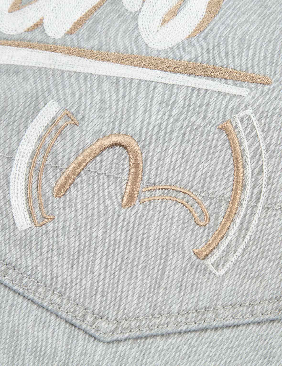 商標刺繡七分牛仔垮褲 #2027